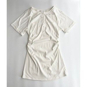 Lovers + Freinds Womens White Ribbed Cuffed Ruched Button T-Shirt Dress Med NWT